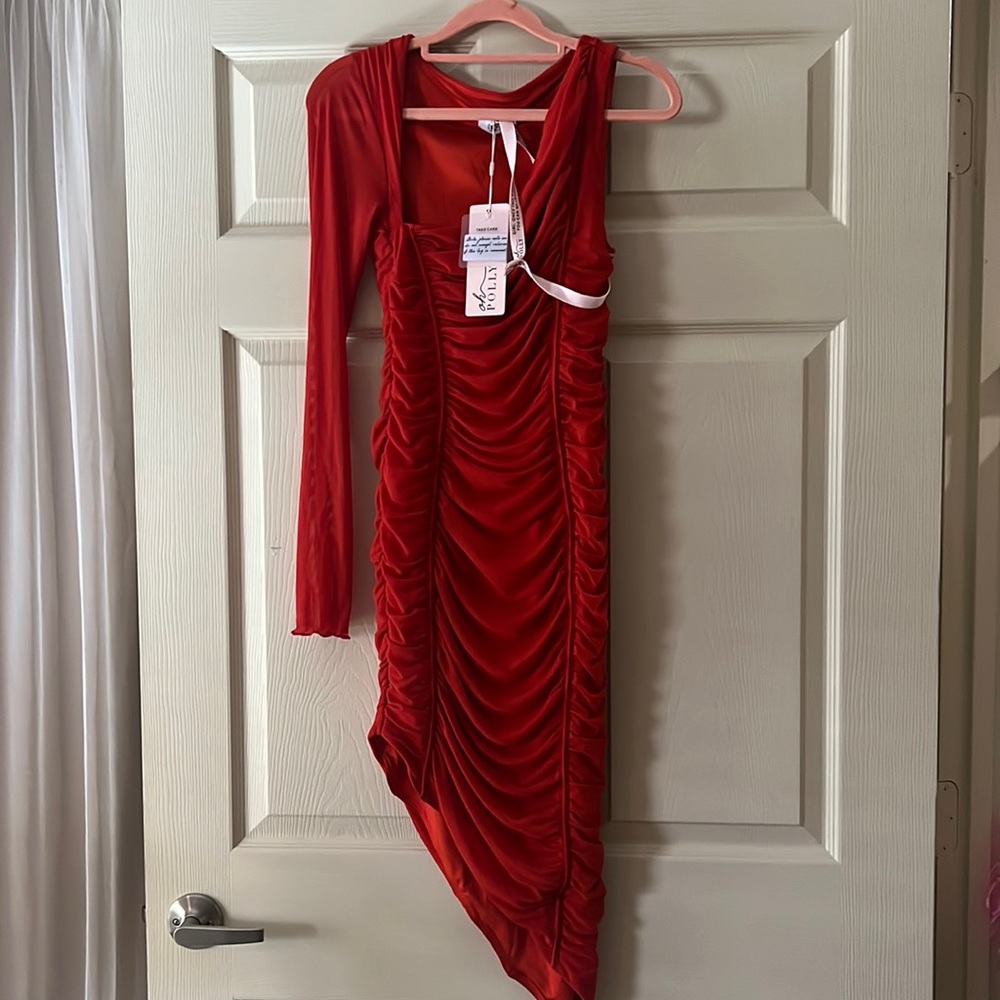 NWT. OH POLLY One Shoulder Midi Dress